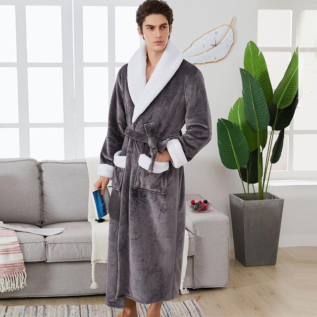2019 New Male Winter Robe Super Thick Warm Flannel Long Bathrobe For Men Women Couple Large Lapel Home Dressing Gown Tmall Brand
