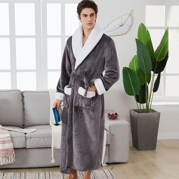 2019 New Male Winter Robe Super Thick Warm Flannel Long Bathrobe For Men Women Couple Large Lapel Home Dressing Gown Tmall Brand