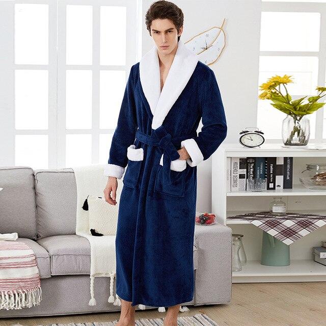 2019 New Male Winter Robe Super Thick Warm Flannel Long Bathrobe For Men Women Couple Large Lapel Home Dressing Gown Tmall Brand
