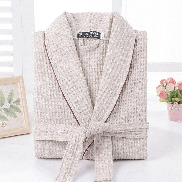 Waffle Bathrobe Men Summer 100% Cotton Robe Sleepwear Long Sleeve Brides Bathrobe Kimono Man Casual Home Clothing Pijamas