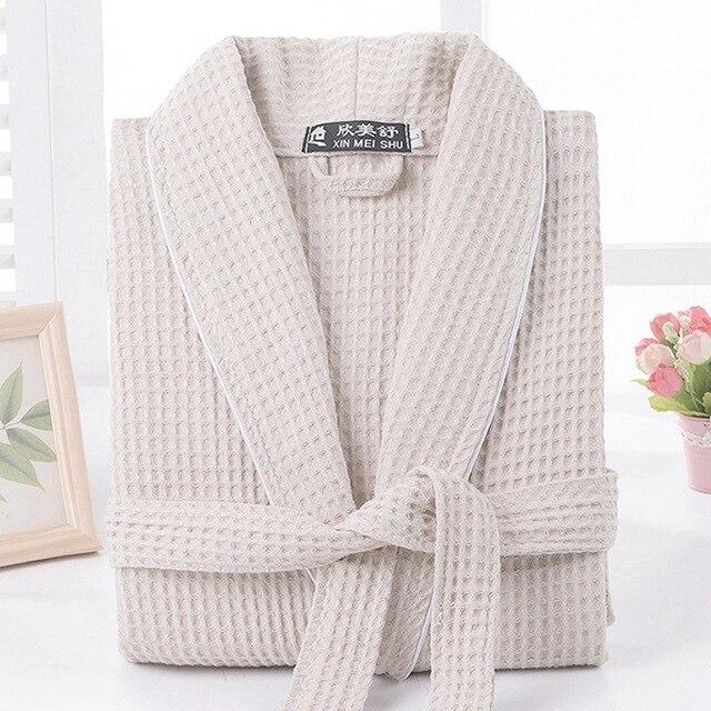 Waffle Bathrobe Men Summer 100% Cotton Robe Sleepwear Long Sleeve Brides Bathrobe Kimono Man Casual Home Clothing Pijamas