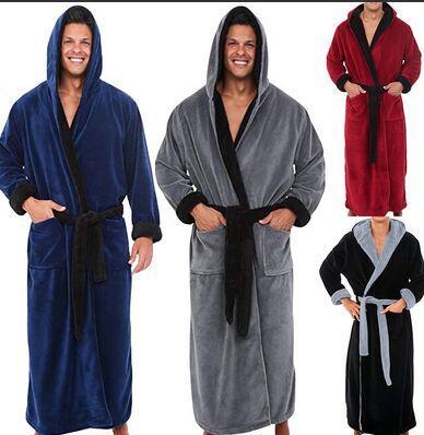 Men New  Robe Kimono Comfortable Coral Velvet Keep Warm And Soft Bathrobe Gown Sleepwear Loose Scarf Collar Solid Homewear