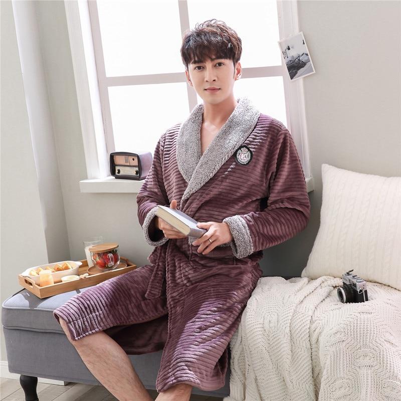 JRMISSLI Casual Mens Bathrobes Flannel Robe V Neck Long Sleeve  Men Woman Robe Plush Kimono Warm Male Bathrobe Coat kimono homme