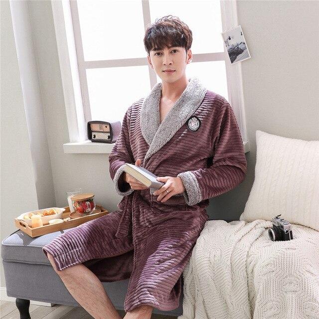 JRMISSLI Casual Mens Bathrobes Flannel Robe V Neck Long Sleeve  Men Woman Robe Plush Kimono Warm Male Bathrobe Coat kimono homme