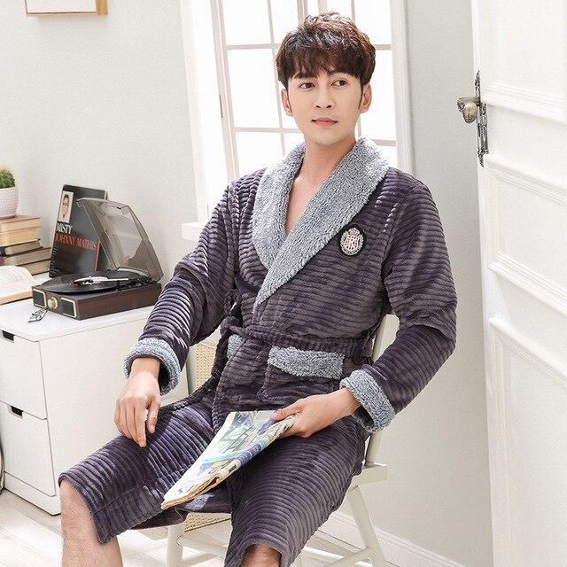 JRMISSLI Casual Mens Bathrobes Flannel Robe V Neck Long Sleeve  Men Woman Robe Plush Kimono Warm Male Bathrobe Coat kimono homme