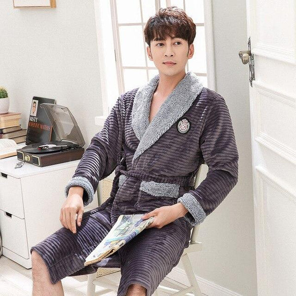 JRMISSLI Casual Mens Bathrobes Flannel Robe V Neck Long Sleeve  Men Woman Robe Plush Kimono Warm Male Bathrobe Coat kimono homme