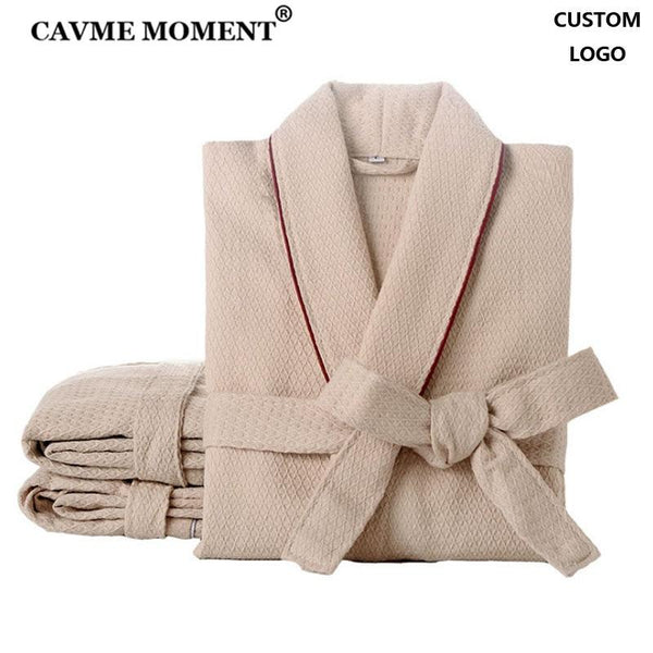 CAVME 2019 Summer Waffle Bathrobe Cotton Kimono Hotel Robe for Women Family Men's Sleepwear Hooded Nightgown V-Neck Plus Size