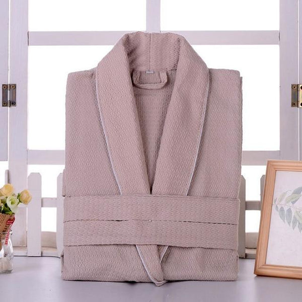 CAVME 2019 Summer Waffle Bathrobe Cotton Kimono Hotel Robe for Women Family Men's Sleepwear Hooded Nightgown V-Neck Plus Size