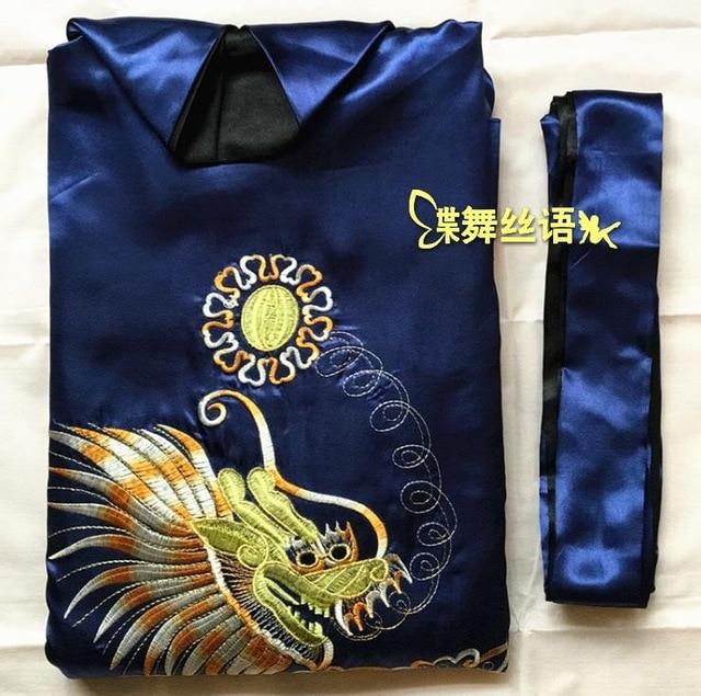 Hotel bathrobe Chinese Men Reversible Satin Robe Gown male Embroider Dragon Kimono Bathrobe Two-side dressing gown Sleepwear