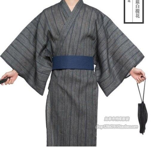 Men Kimono Bathrobe Yukata Long Breathable Pajamas Summer Japanese Style Household Cotton Robe A9089