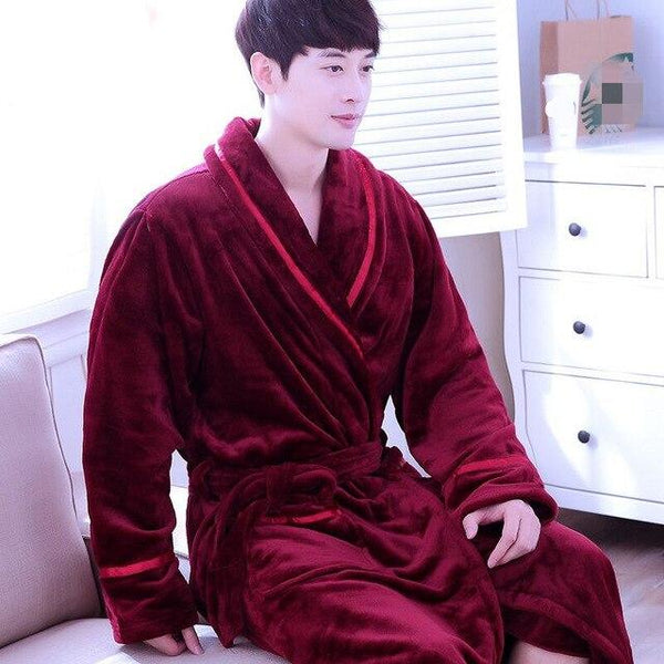 Bathrobe Men Winter Robe Plush Thick Flannel Long Sleeve Belt  Kimono Men's Casual Home Sleepwear 2019 Sexy Man Pyjamas