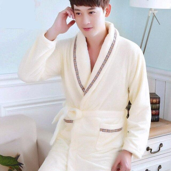 Bathrobe Men Winter Robe Plush Thick Flannel Long Sleeve Belt  Kimono Men's Casual Home Sleepwear 2019 Sexy Man Pyjamas