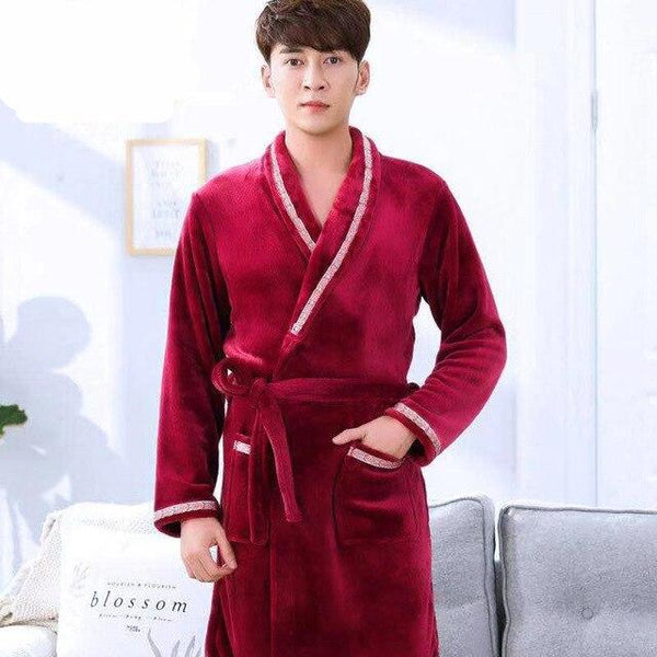 Bathrobe Men Winter Robe Plush Thick Flannel Long Sleeve Belt  Kimono Men's Casual Home Sleepwear 2019 Sexy Man Pyjamas