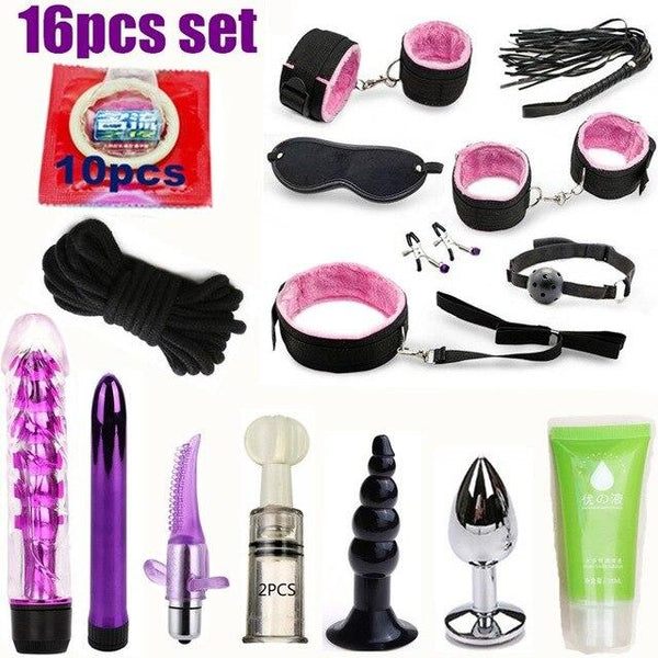 23 Pcs set Vibrator Sex Toys for Woman Adult Games Handcuffs Whip Mouth Gag Rope Metal Butt Plug Bdsm Bondage Set Bead Anal plug