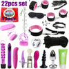 23 Pcs set Vibrator Sex Toys for Woman Adult Games Handcuffs Whip Mouth Gag Rope Metal Butt Plug Bdsm Bondage Set Bead Anal plug