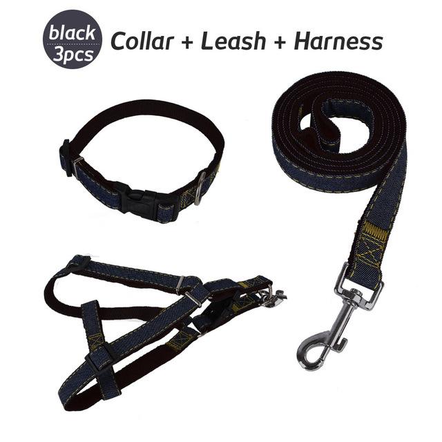Denim Dog Harnesses Leash Nylon Collar Rope Adjustable Training Pet Lead Leashes Harness For Dogs Cat Pets Supplies Set B43201