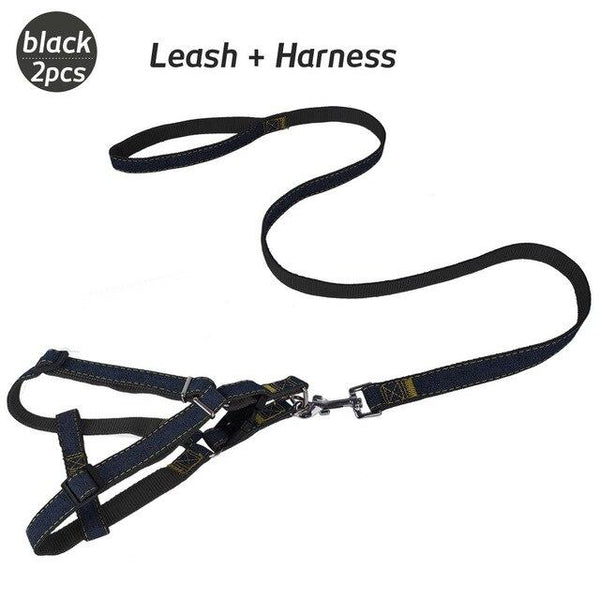 Denim Dog Harnesses Leash Nylon Collar Rope Adjustable Training Pet Lead Leashes Harness For Dogs Cat Pets Supplies Set B43201