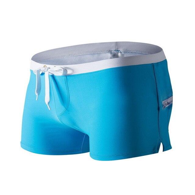 Men Swimsuit Blue Red Black White Gray Green Yellow Swimwear Man Drawstring Elastic Waistband Back Pocket Breathable Swim Briefs