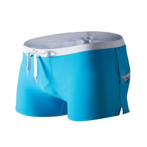 Men Swimsuit Blue Red Black White Gray Green Yellow Swimwear Man Drawstring Elastic Waistband Back Pocket Breathable Swim Briefs