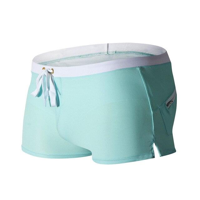 Men Swimsuit Blue Red Black White Gray Green Yellow Swimwear Man Drawstring Elastic Waistband Back Pocket Breathable Swim Briefs