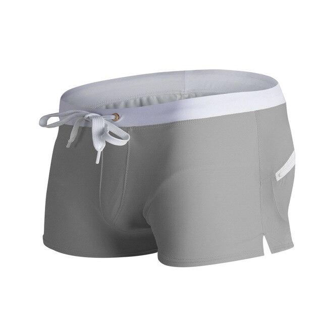 Men Swimsuit Blue Red Black White Gray Green Yellow Swimwear Man Drawstring Elastic Waistband Back Pocket Breathable Swim Briefs