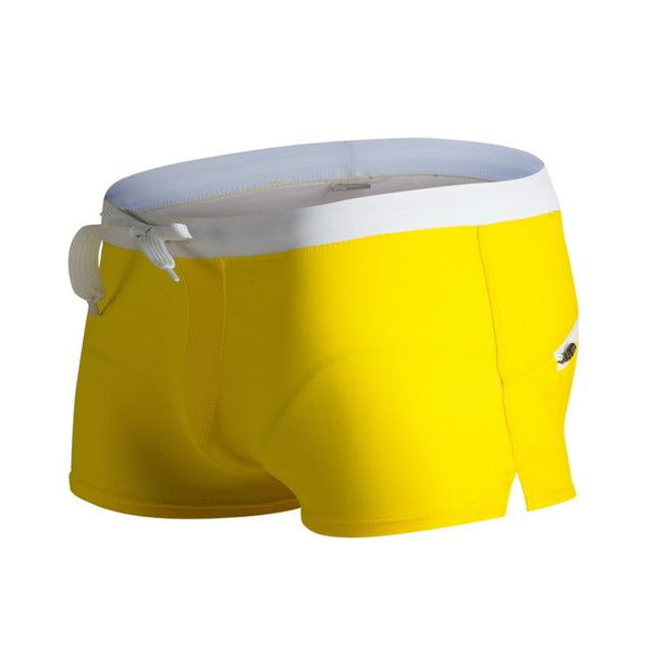 Men Swimsuit Blue Red Black White Gray Green Yellow Swimwear Man Drawstring Elastic Waistband Back Pocket Breathable Swim Briefs