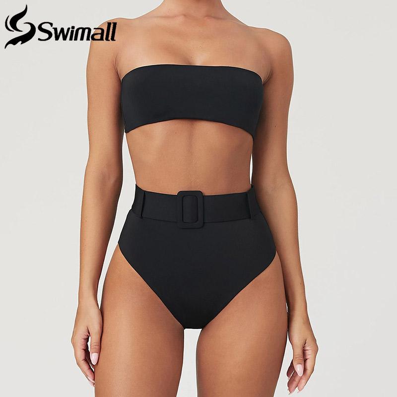 Solid Bandeau Bikini Swimwear Women Push Up Buckle Swimsuit High Waist Bikini Set Beach Wear Bathing Suit Brazilian Biquini