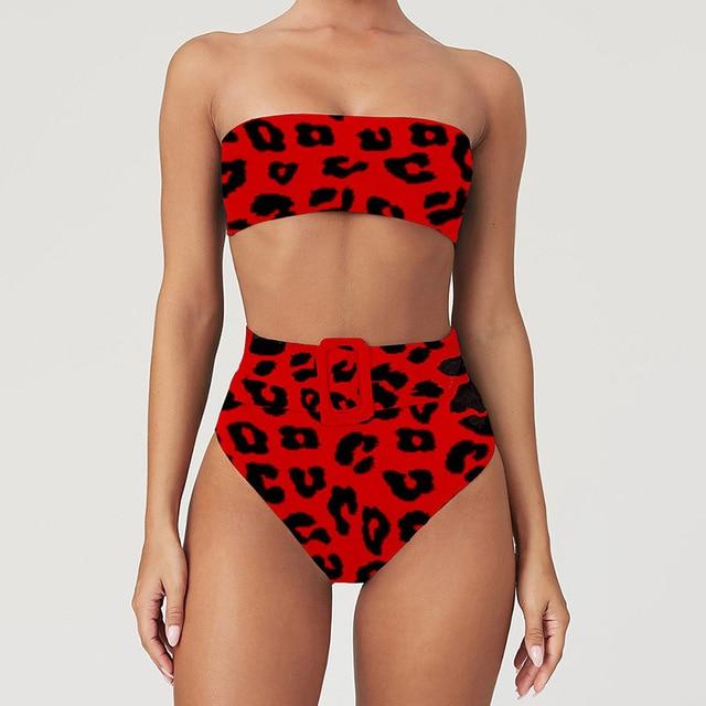 Solid Bandeau Bikini Swimwear Women Push Up Buckle Swimsuit High Waist Bikini Set Beach Wear Bathing Suit Brazilian Biquini