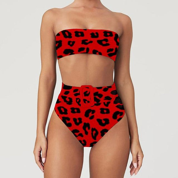 Solid Bandeau Bikini Swimwear Women Push Up Buckle Swimsuit High Waist Bikini Set Beach Wear Bathing Suit Brazilian Biquini