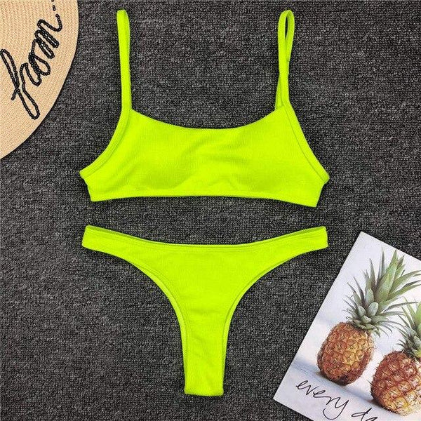 Mossha Sexy thong Pink bikini Neon swimsuit female Bathing suit One shoulder Bikini set 2019 swimwear women High cut biquini new
