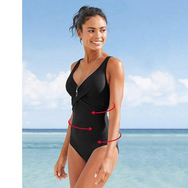 LI-FI Solid One Piece Swimsuit Women Swimwear Monokini Swimming Suit Retro Vintage Bathing Suit Beachwear Slim Swim Wear M~2XL