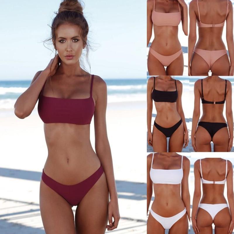 High Quality Two-Piece Popular Swimsuit Solid Sexy Swimming Suit For Women Hot Sale Fashion Swimwear Bikini Set Plus Size XL