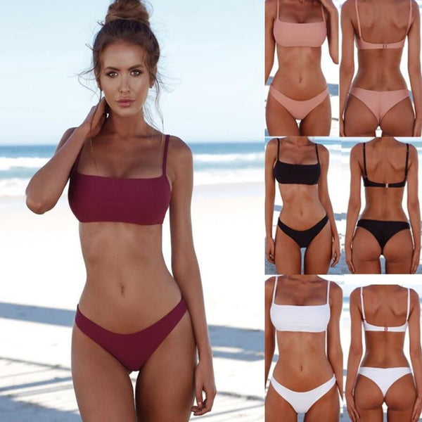 High Quality Two-Piece Popular Swimsuit Solid Sexy Swimming Suit For Women Hot Sale Fashion Swimwear Bikini Set Plus Size XL