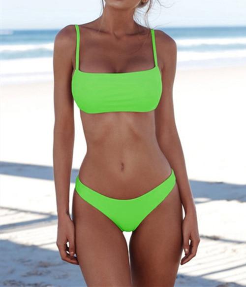 High Quality Two-Piece Popular Swimsuit Solid Sexy Swimming Suit For Women Hot Sale Fashion Swimwear Bikini Set Plus Size XL