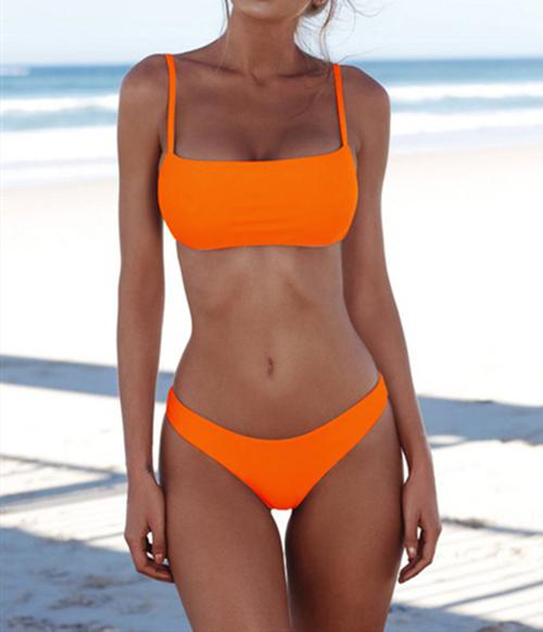 High Quality Two-Piece Popular Swimsuit Solid Sexy Swimming Suit For Women Hot Sale Fashion Swimwear Bikini Set Plus Size XL