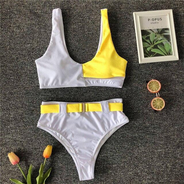 Neon Pink Bikini 2019 Leopard Print Patchwork Belt High Waist Swimsuit Metal Button Swimwear Women Sexy Hollow Out Bathing Suit