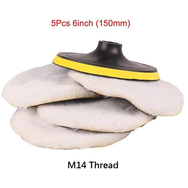 SPTA Polisher/Buffer Soft Wool Bonnet & Pad With Hook & Loop And 5/8"-11 Drill Adapter For Car Polisher Polishing/Buffing