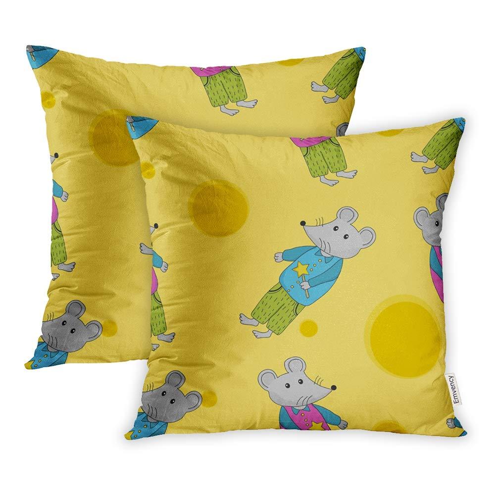 Throw Pillow Covers Print Zippered Yellow Animal Mouse Bright Cartoon Character Pillowcase Square Couch