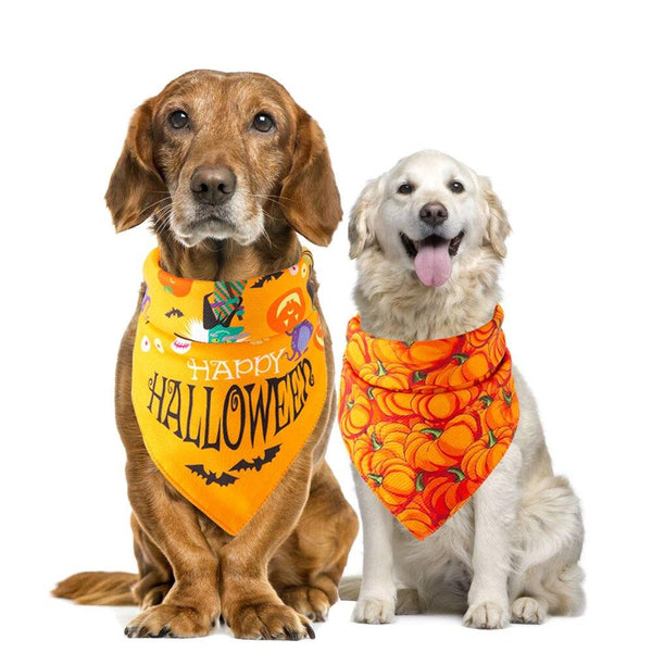 Dog Halloween Bandana Neckerchief Pet Accessories Pet Scarf Personalized Pet Bandanas For Dog Pumpkin Cartoon Dog Scarf Pattern