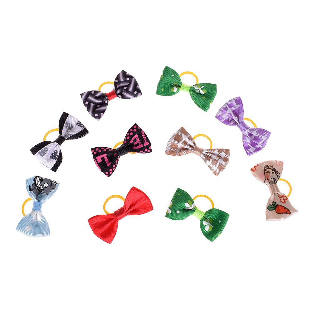 10pcs/set Cute Ribbon Pet Grooming Accessories Handmade Small Dog Cat Hair Bows With Elastic Rubber Band
