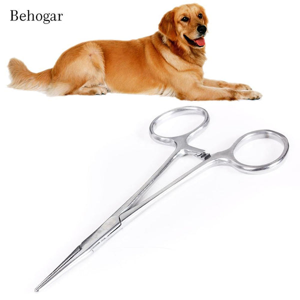 Behogar 1pc Pet Medical Stainless Steel Straight/Curved Head Hemostatic Forceps Scissors Needle Holder For Pet Hair Clamp Pliers