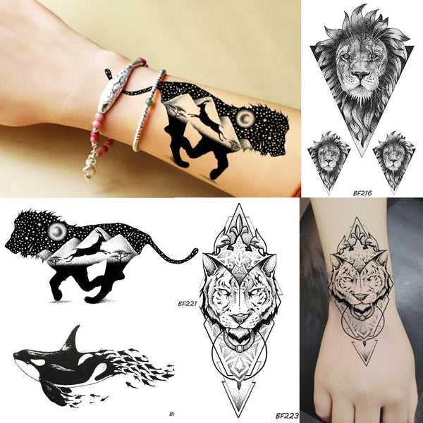 Galaxy Planets Mountain Men Temporary Tattoo Geometry King Lion Deer Waterproof Fake Tatoos Body Art Arms Legs Tattoo Stickers