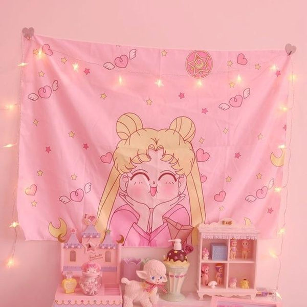 Cosplay Sailor Moon card captor sakura Action Figure Printed Polyester Usagi Cartoon Luna Cat photo Background Cloth Tablecloth