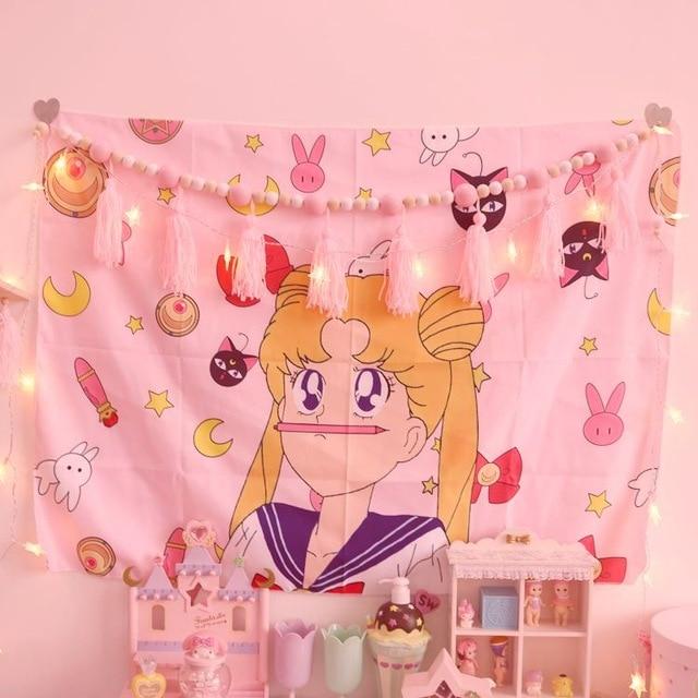 Cosplay Sailor Moon card captor sakura Action Figure Printed Polyester Usagi Cartoon Luna Cat photo Background Cloth Tablecloth