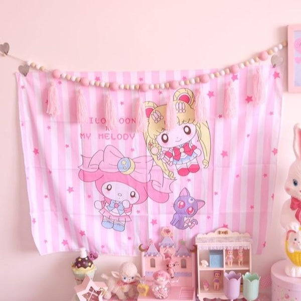 Cosplay Sailor Moon card captor sakura Action Figure Printed Polyester Usagi Cartoon Luna Cat photo Background Cloth Tablecloth