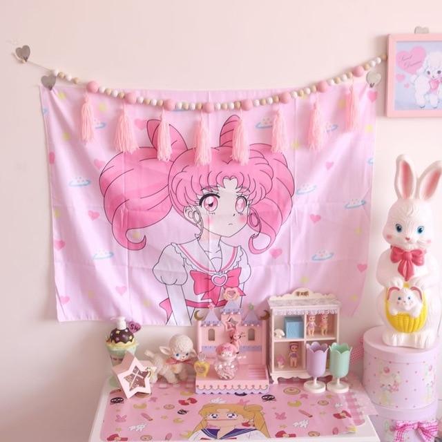 Cosplay Sailor Moon card captor sakura Action Figure Printed Polyester Usagi Cartoon Luna Cat photo Background Cloth Tablecloth