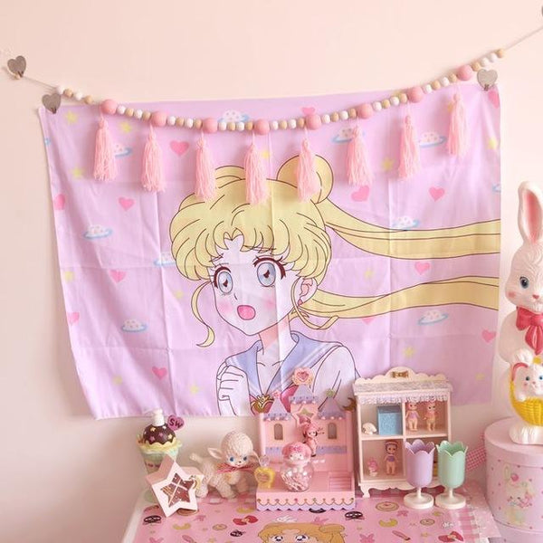Cosplay Sailor Moon card captor sakura Action Figure Printed Polyester Usagi Cartoon Luna Cat photo Background Cloth Tablecloth