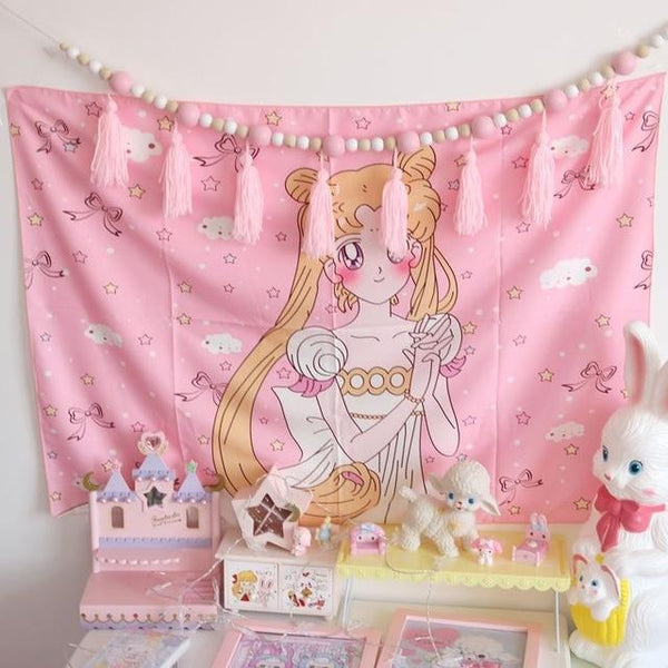 Cosplay Sailor Moon card captor sakura Action Figure Printed Polyester Usagi Cartoon Luna Cat photo Background Cloth Tablecloth