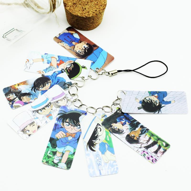 1Pc Useful Anime Detective Conan Photo PVC 8 Cards String Keychain Keyring Women Bag Accessories Figure Toys