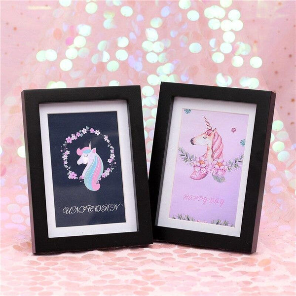 1pcs Anime Action Figure Printed Wood Photo Frame Cartoon Animal Creative Unicorn shape Desktop Photo Frame Decoration Gift Doll